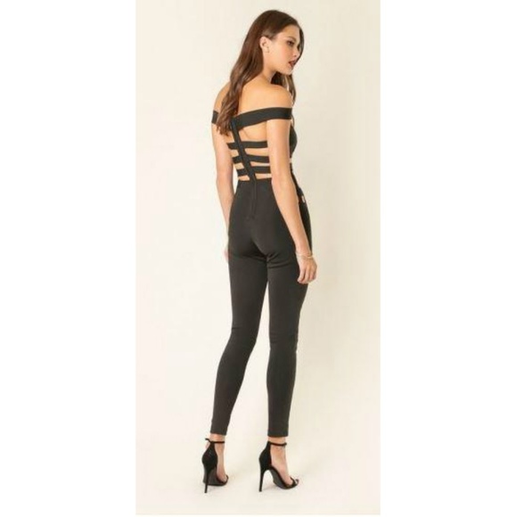 Off Shoulder Cut-out Waist Bandage Jumpsuit - Picture 3 of 3